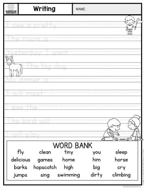 Trace And Write Sentences Worksheets