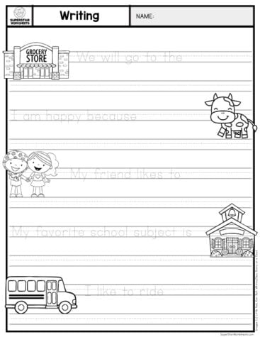 Kindergarten Writing Sentences Worksheets - Superstar Worksheets