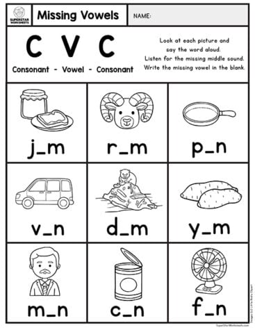 Kindergarten CVC Worksheets - Superstar Worksheets