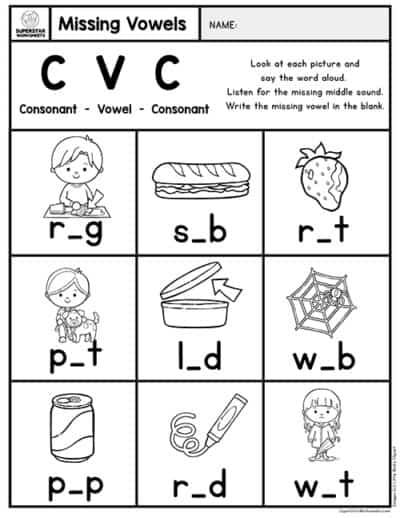 Kindergarten CVC Worksheets - Superstar Worksheets