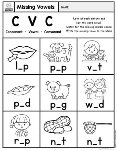 Kindergarten CVC Worksheets - Superstar Worksheets