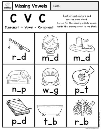 Kindergarten CVC Worksheets - Superstar Worksheets