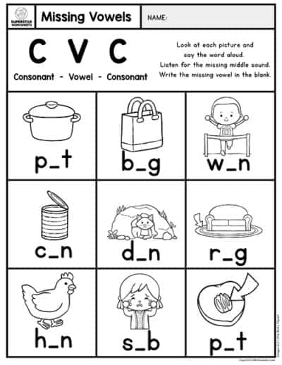 Kindergarten CVC Worksheets - Superstar Worksheets