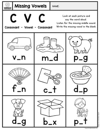 Kindergarten CVC Worksheets - Superstar Worksheets