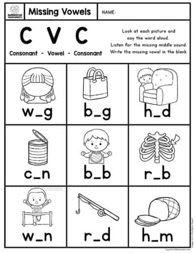 Kindergarten CVC Worksheets - Superstar Worksheets