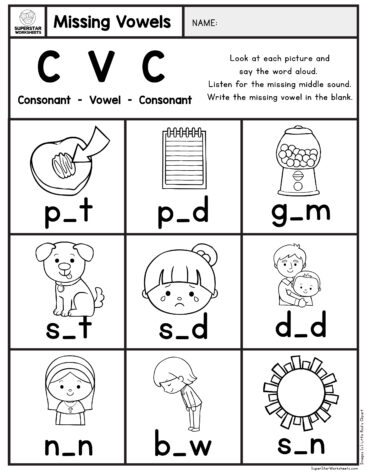 Kindergarten CVC Worksheets - Superstar Worksheets