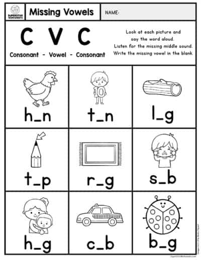 Kindergarten CVC Worksheets - Superstar Worksheets