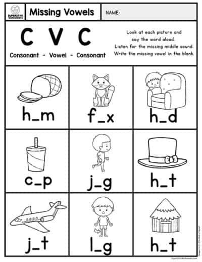 Kindergarten CVC Worksheets - Superstar Worksheets