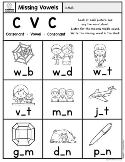 Kindergarten CVC Worksheets - Superstar Worksheets