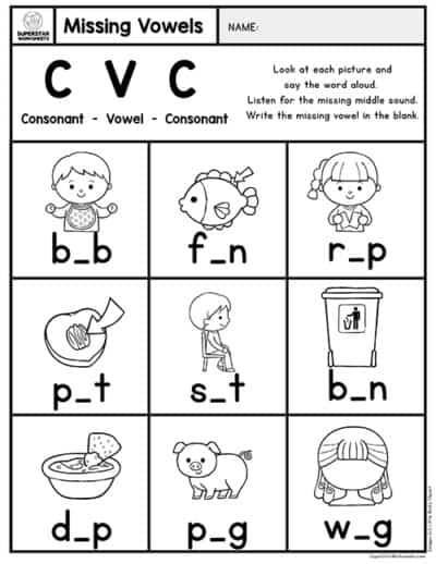 Kindergarten CVC Worksheets - Superstar Worksheets