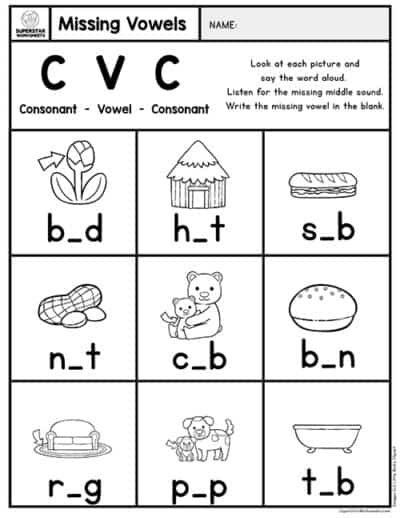 Kindergarten CVC Worksheets - Superstar Worksheets