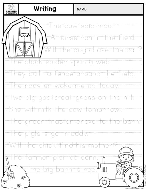 Tracing Sentences Worksheets For Preschool And Kindergarten K5 Learning Kindergarten Writing
