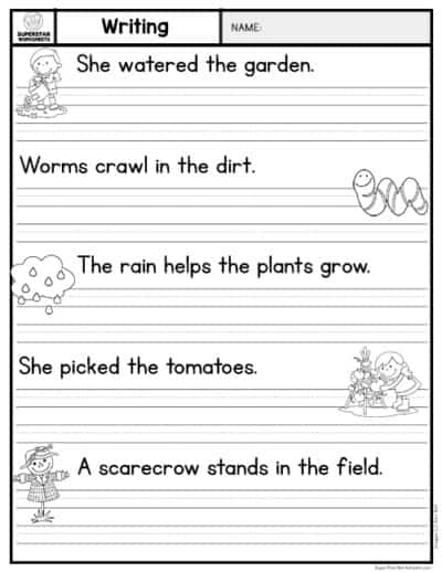 Kindergarten Writing Sentences Worksheets - Superstar Worksheets