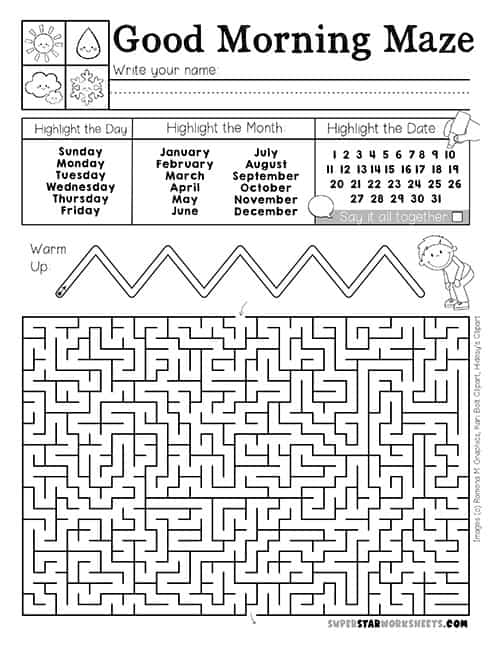 Morning Work Mazes Superstar Worksheets