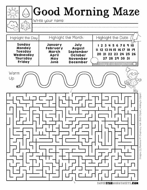 morning work mazes superstar worksheets