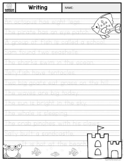 Kindergarten Writing Sentences Worksheets - Superstar Worksheets