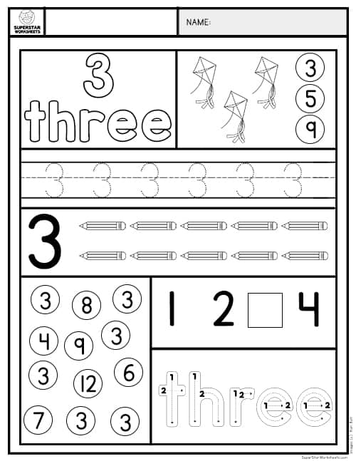 Number 3 Tracing And Colouring Worksheet For Kindergarten Coloring Worksheets For Kindergarten
