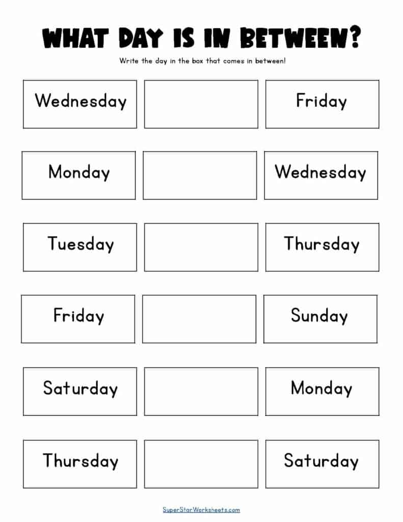Free Printable Worksheets For Days Of W