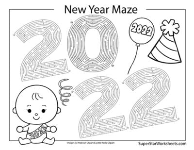 New Year's Day Mazes - Superstar Worksheets