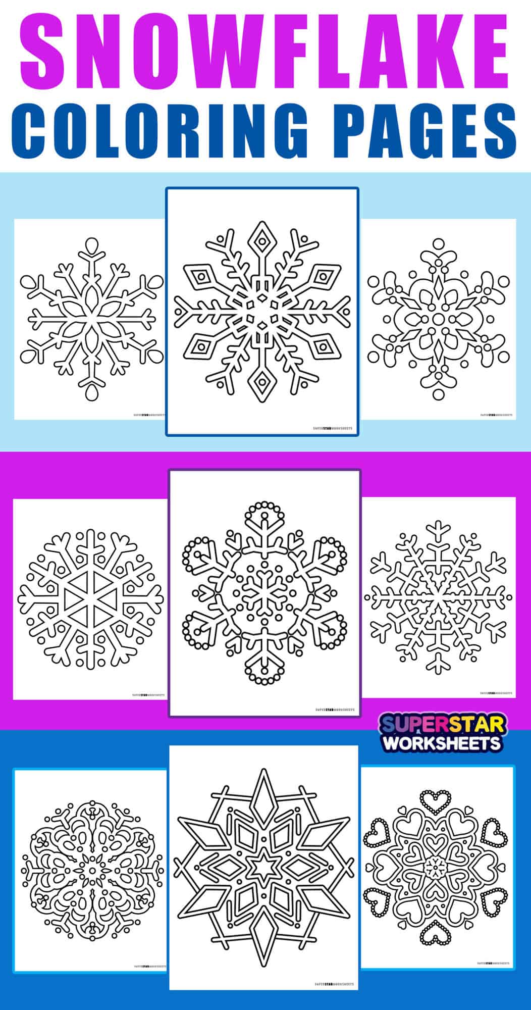 Snowflake Coloring Pages (Free Printables) - Superstar Worksheets