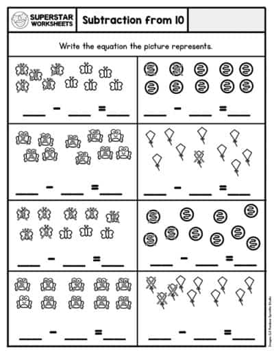 Subtraction Worksheets for Kindergarten - Superstar Worksheets