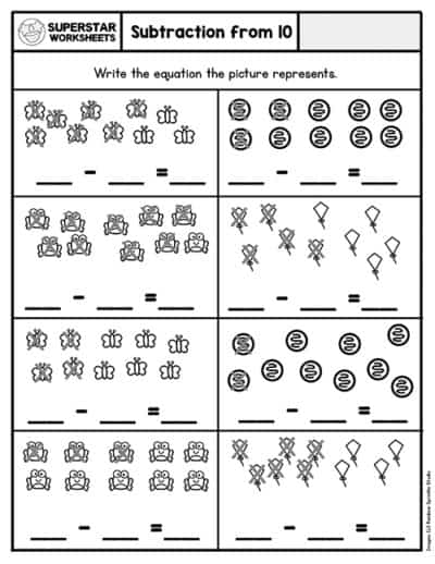 Subtraction Worksheets for Kindergarten - Superstar Worksheets