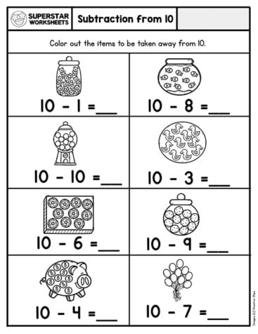 Subtraction Worksheets for Kindergarten - Superstar Worksheets