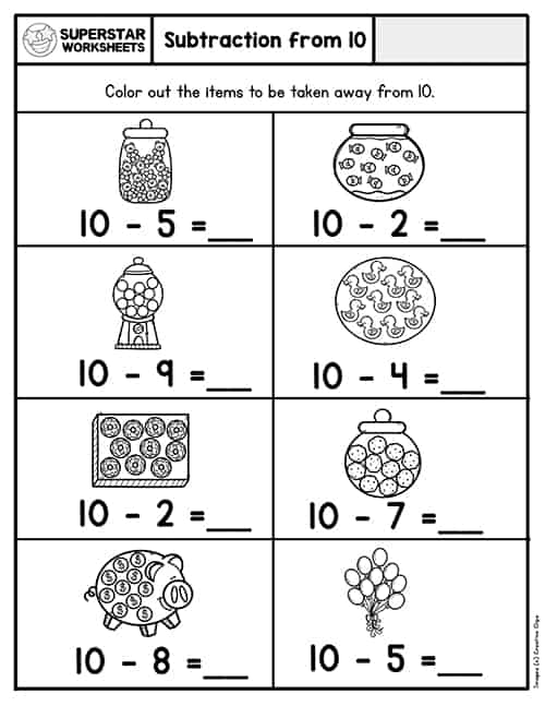 Addition And Subtraction Worksheets For Kindergarten To Ten 58a