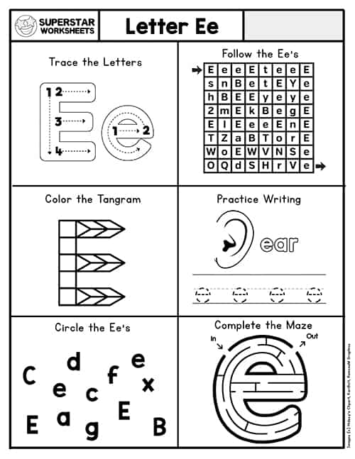 Letter E Worksheets - Superstar Worksheets