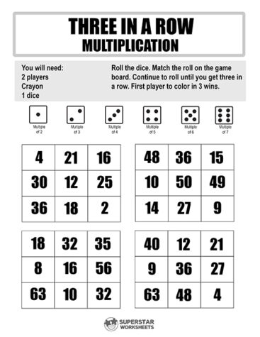 Multiplication Games - Superstar Worksheets