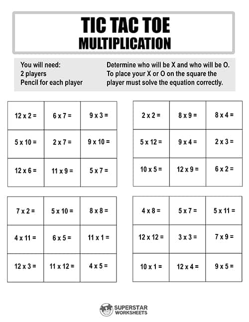 Tic-Tac-Toe (Multiplication)  Printable Skills Sheets, Number Puzzles