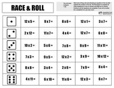 Multiplication Games - Superstar Worksheets