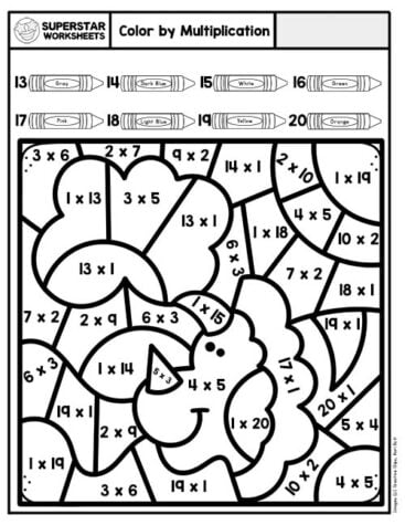 Multiplication Color By Number - Superstar Worksheets