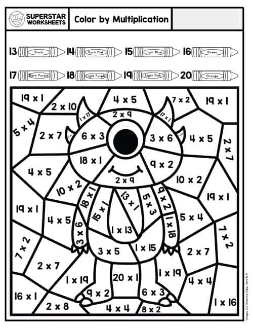 Multiplication Color By Number - Superstar Worksheets