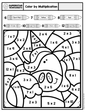 Multiplication Color By Number - Superstar Worksheets