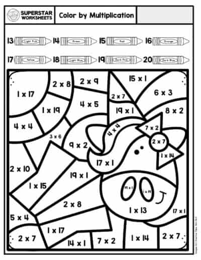 Multiplication Color By Number - Superstar Worksheets