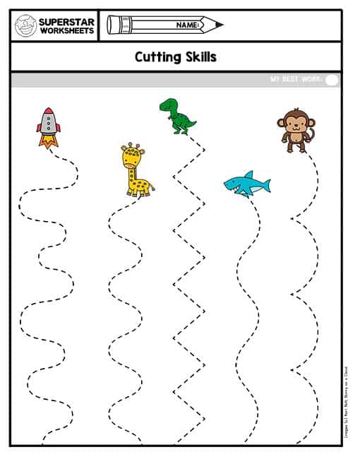 Beginning Scissors Practice, Cutting Practice, Fine Motor Skills Practice,  Preschool Worksheet, Preschool Printable, Kindergarten Printable 