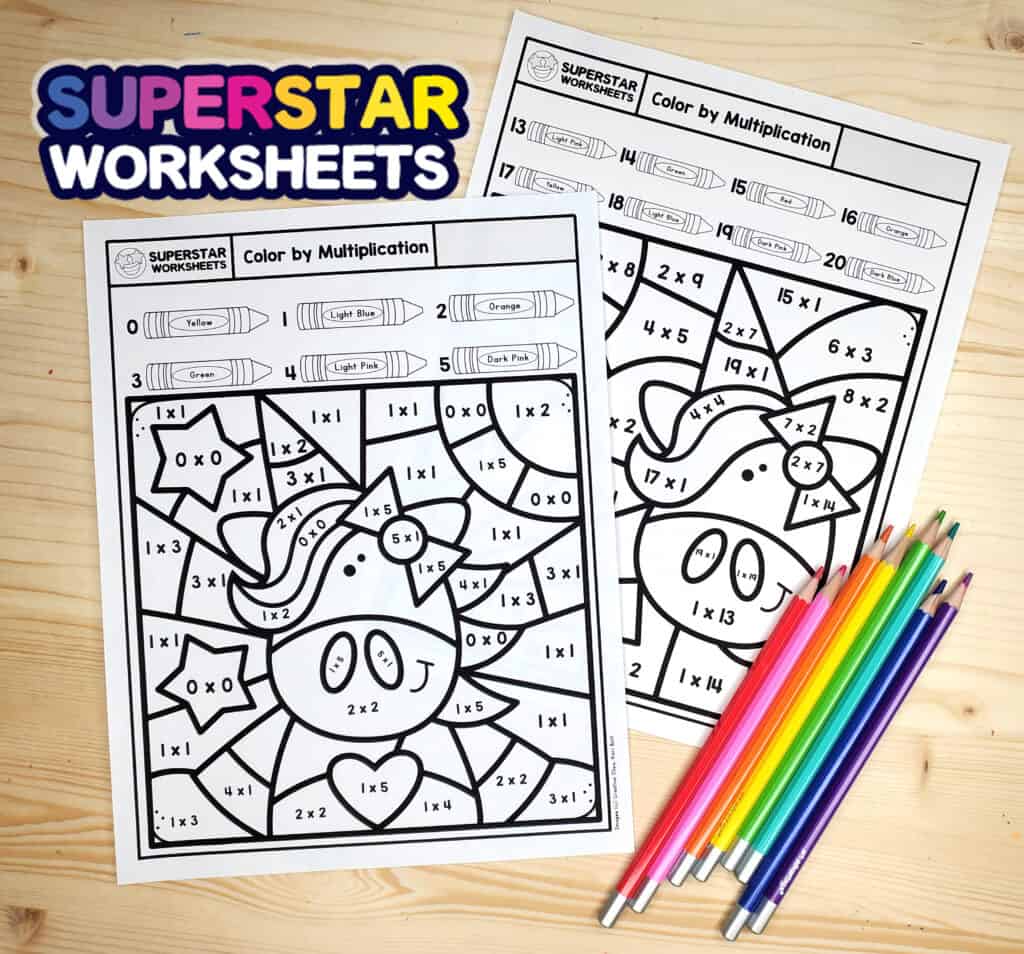 Unicorn Color By Number - Superstar Worksheets