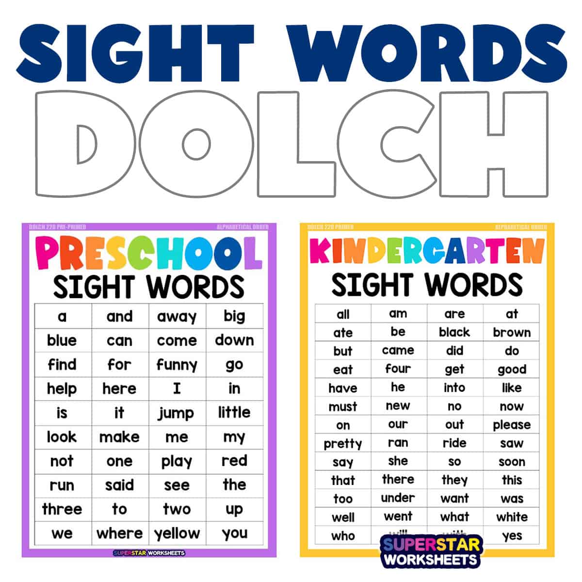 Dolch Sight Words Superstar Worksheets