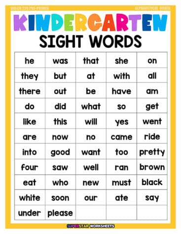 Dolch Sight Words - Superstar Worksheets