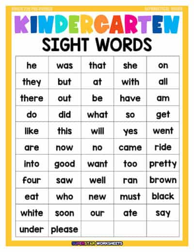 Dolch Sight Words - Superstar Worksheets