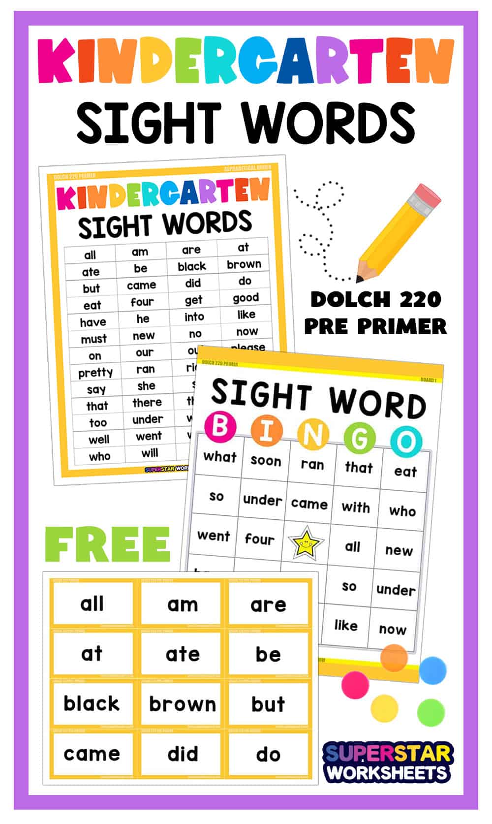 Kindergarten Sight Words - Superstar Worksheets