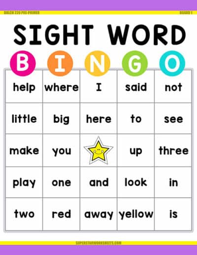 Preschool Sight Words - Superstar Worksheets