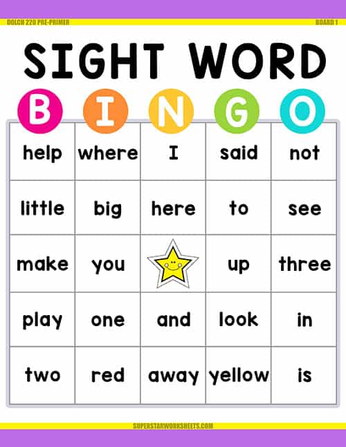 pre k words printable