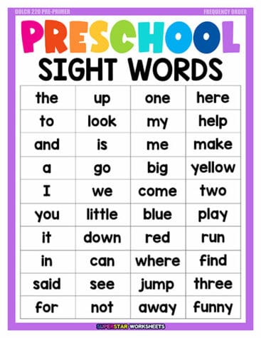 Preschool Sight Words - Superstar Worksheets