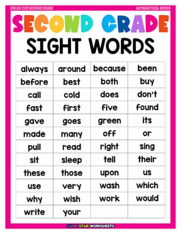 Dolch Sight Words - Superstar Worksheets