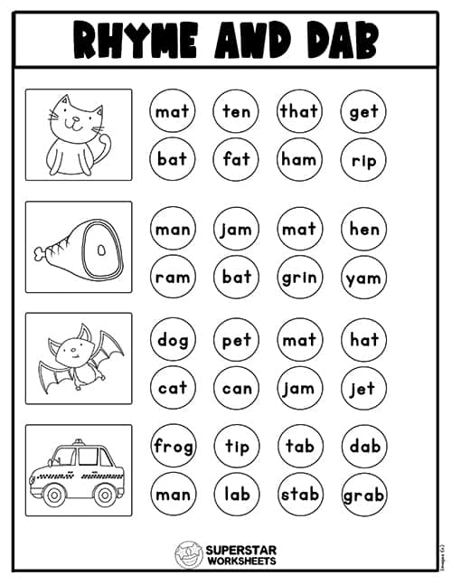 Rhyming worksheet for kindergarten