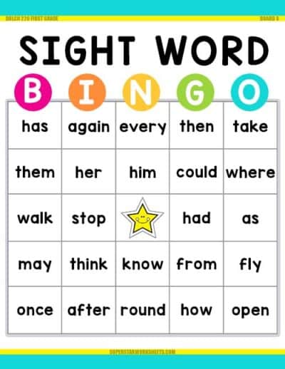 Sight Word BINGO - Superstar Worksheets