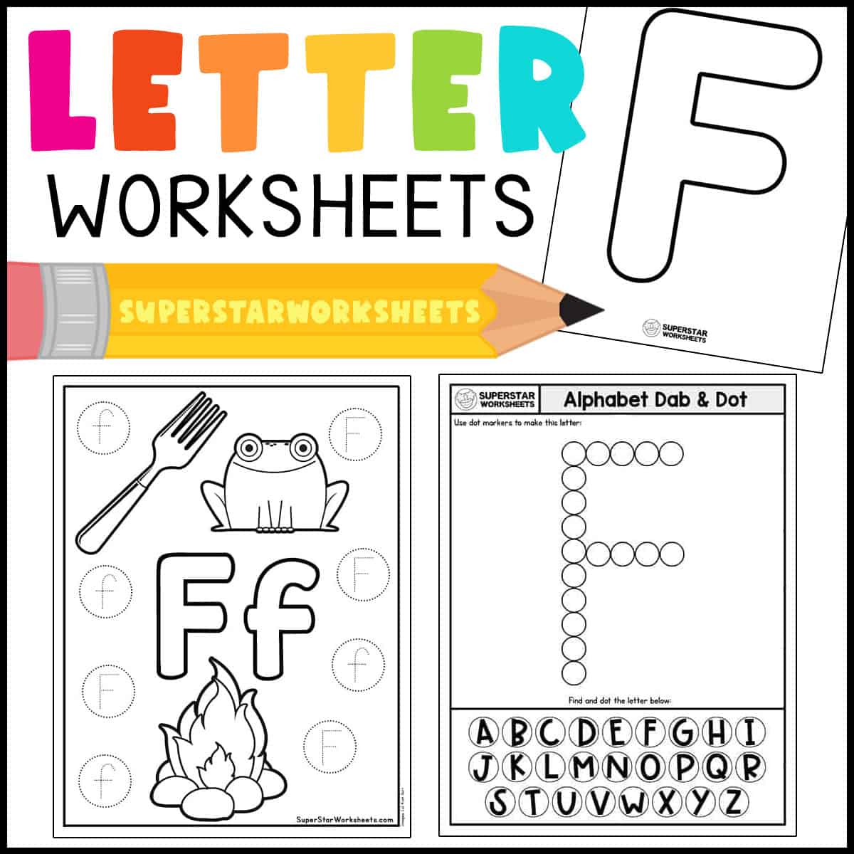 Letter of the week: LETTER F-NO PREP WORKSHEETS- LETTER F Alphabet