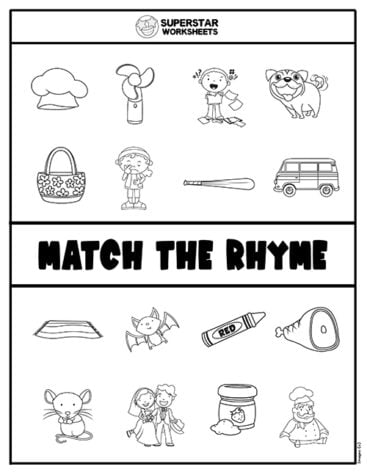 Rhyming Worksheets for Kindergarten - Superstar Worksheets